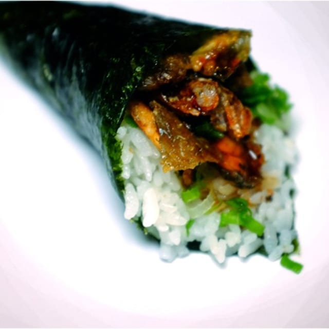 Salmon Skin Negi Temaki.
